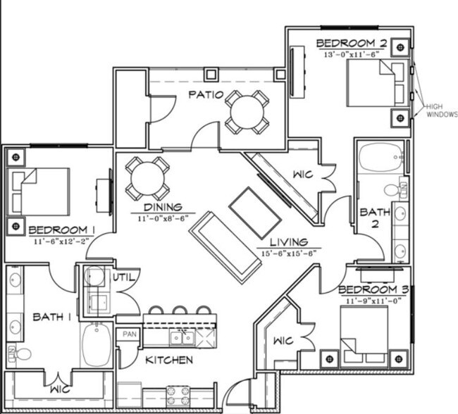 3 BED / 2 BATH 1020 floor plan